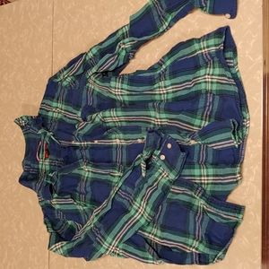 Blue and Green Flannel Button Up